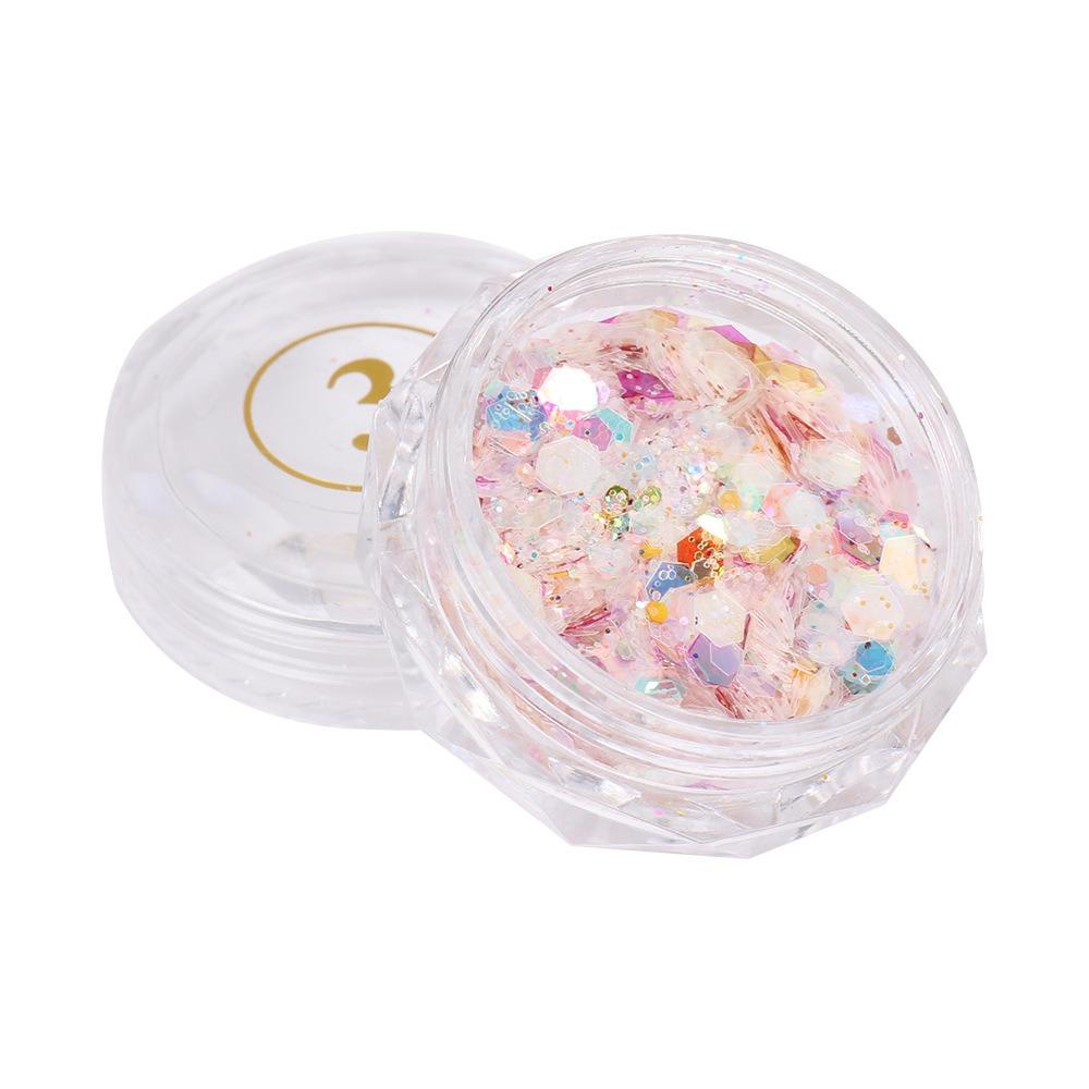 Needway Paku Payet Warna-Warni Hiasan Bulu Mata Cinta Hati Hexagons Bintang Hologram Glitter Kuku Glitter Serpihan