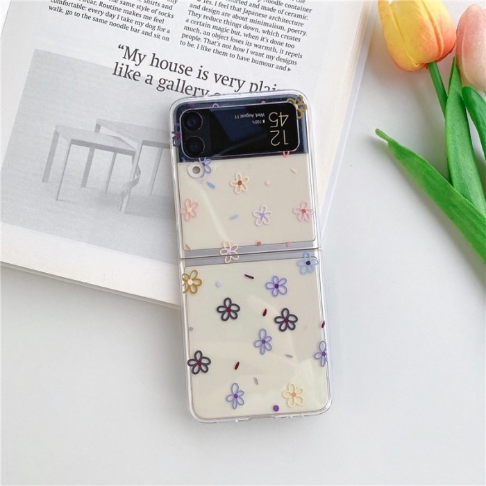 Casing Hard Case Transparan Shockproof Motif Kartun Bunga Z Flip 3/4