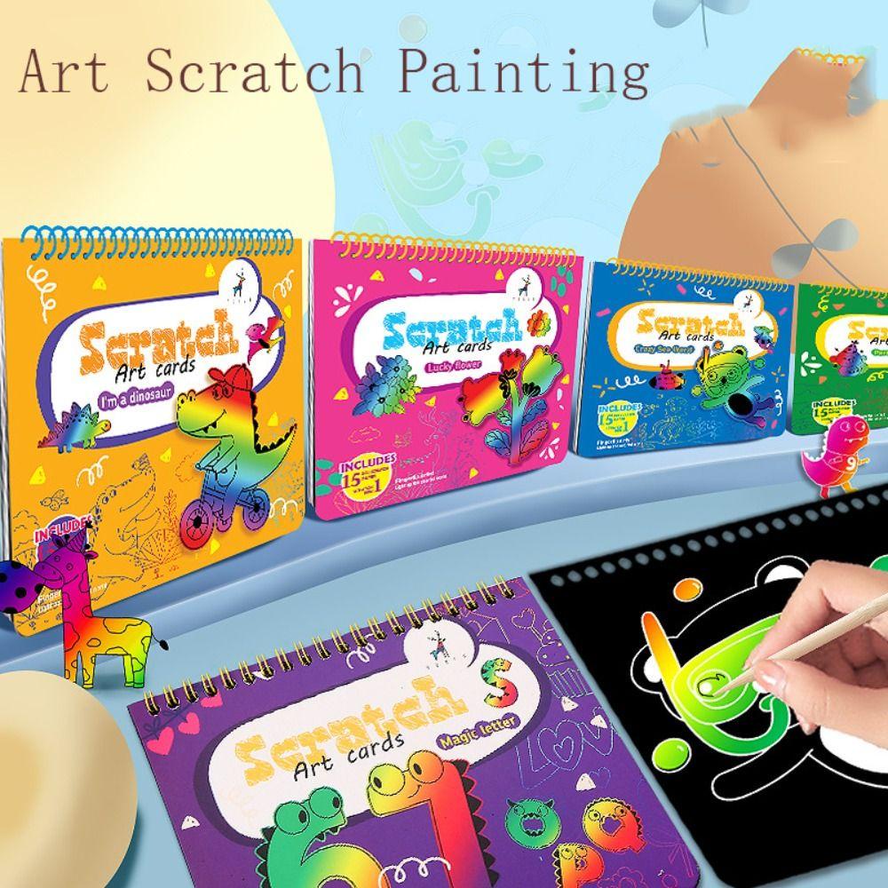 Mxbeauty Kertas Gores Berwarna Art Craft Dengan Pulpen Magic Scratch Cards Stiker Art Anak Lukisan Buku Mewarnai Menggambar Template Mainan