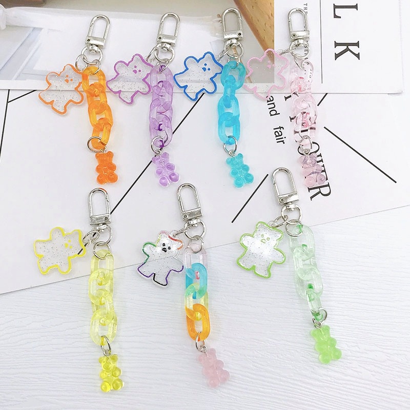 Beruang Kartun Glitter Transparan Dengan Rantai Kaitan Akrilik Charms Liontin Untuk Ponsel Universal Bluetooth Earphone Covers DIY Making