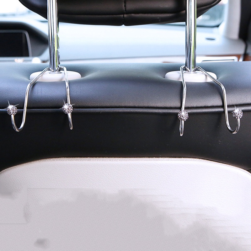 Portable Kursi Mobil Dipasang Bentuk V Kait Stainless Steel/Berlian Imitasi Berkilau Inlay Otomotif Headrest Rak Gantung/Kait Penyimpanan Tas Kendaraan