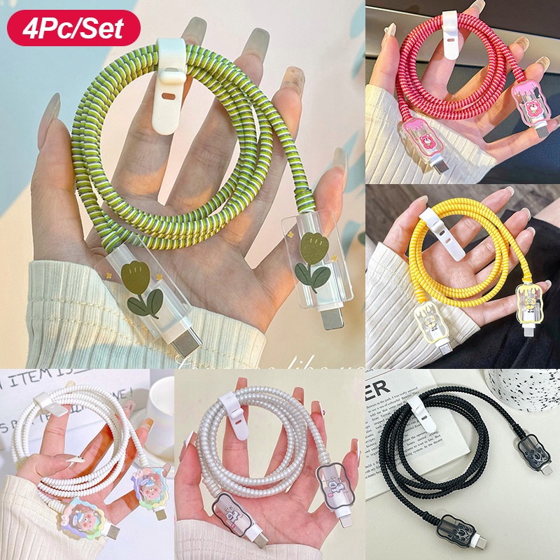 4pc/set Kartun Pelindung Kabel Pelindung Kawat Kompatibel Untuk iP 20W Charging Cable 11Promax 12 13Pro TypeC Cord Protector