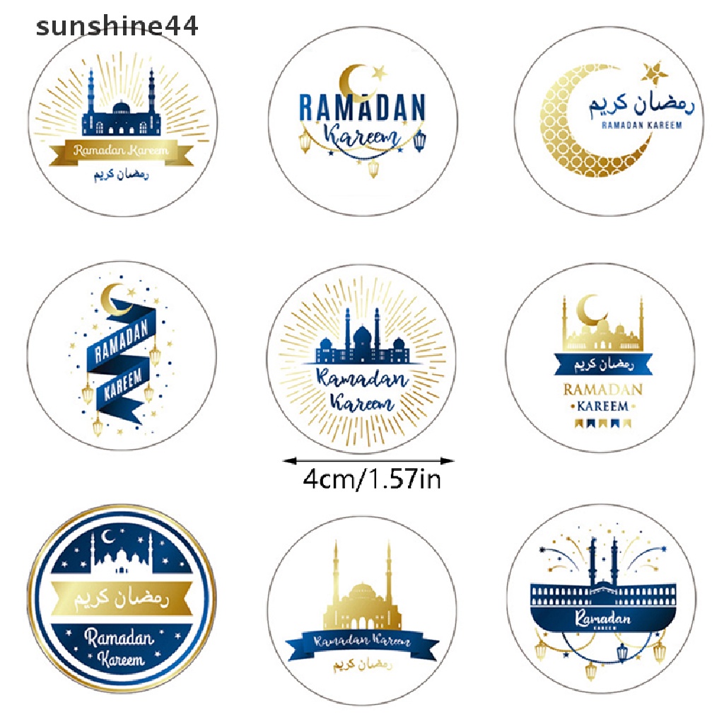 Sunshine 90pcs Sticker Bulat Eid Mubarak Gift Dessert Sealed Label Untuk Islam Muslim Lebaran ID