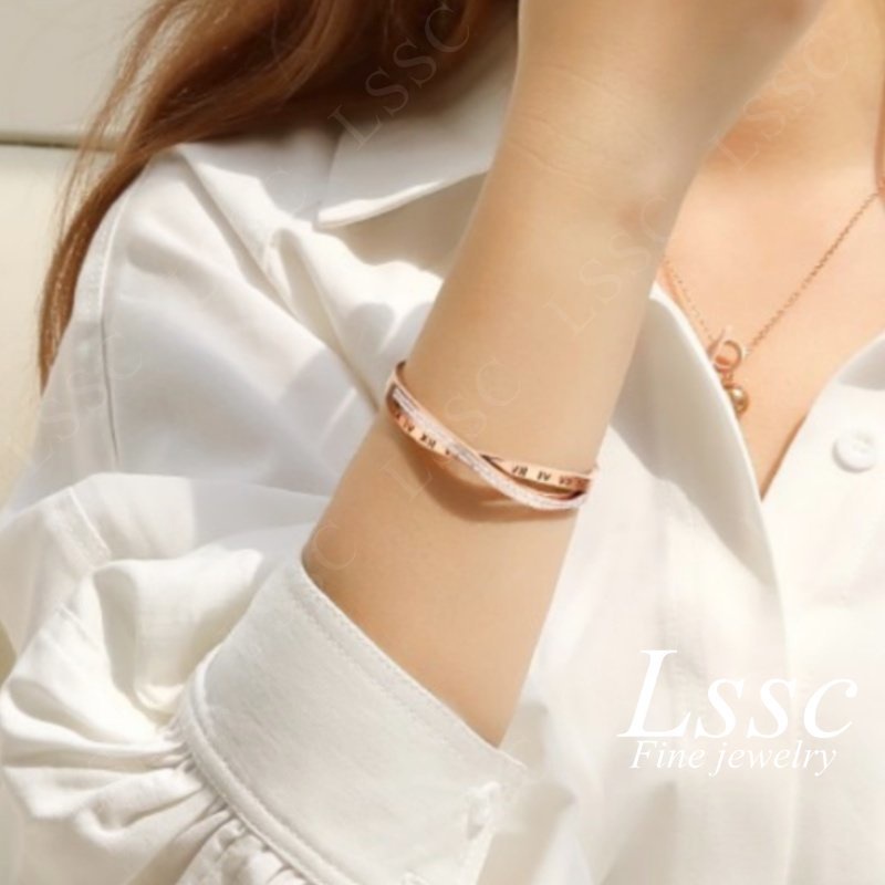 Gelang Titanium Wanita Anti Karat Salib Permata Berlian Emas 18K Cantik Mewah Fashion Korea Dewasa Bangle Aksesoris Perhiasan