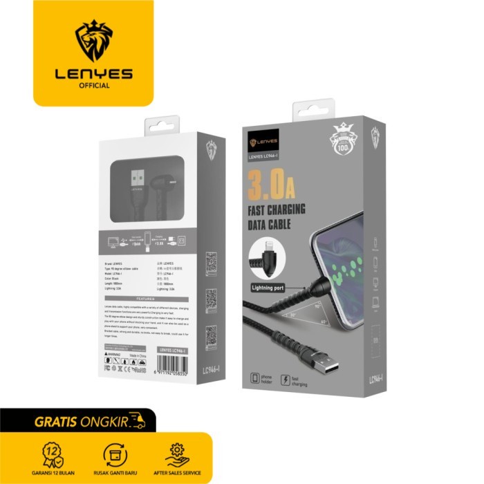 Lenyes LC946 Kabel Data Charger Fast Charge 3A Phone Stand Original - Lightning casan