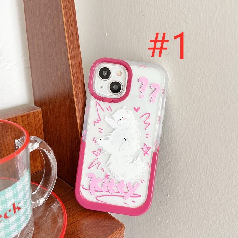 【2 Holder】Freak Out Kitty Puppy Girl Woman Soft Case iP iPhone X XR XS Max 11 12 13 14 + Plus Pro Max FTD Casing Apple