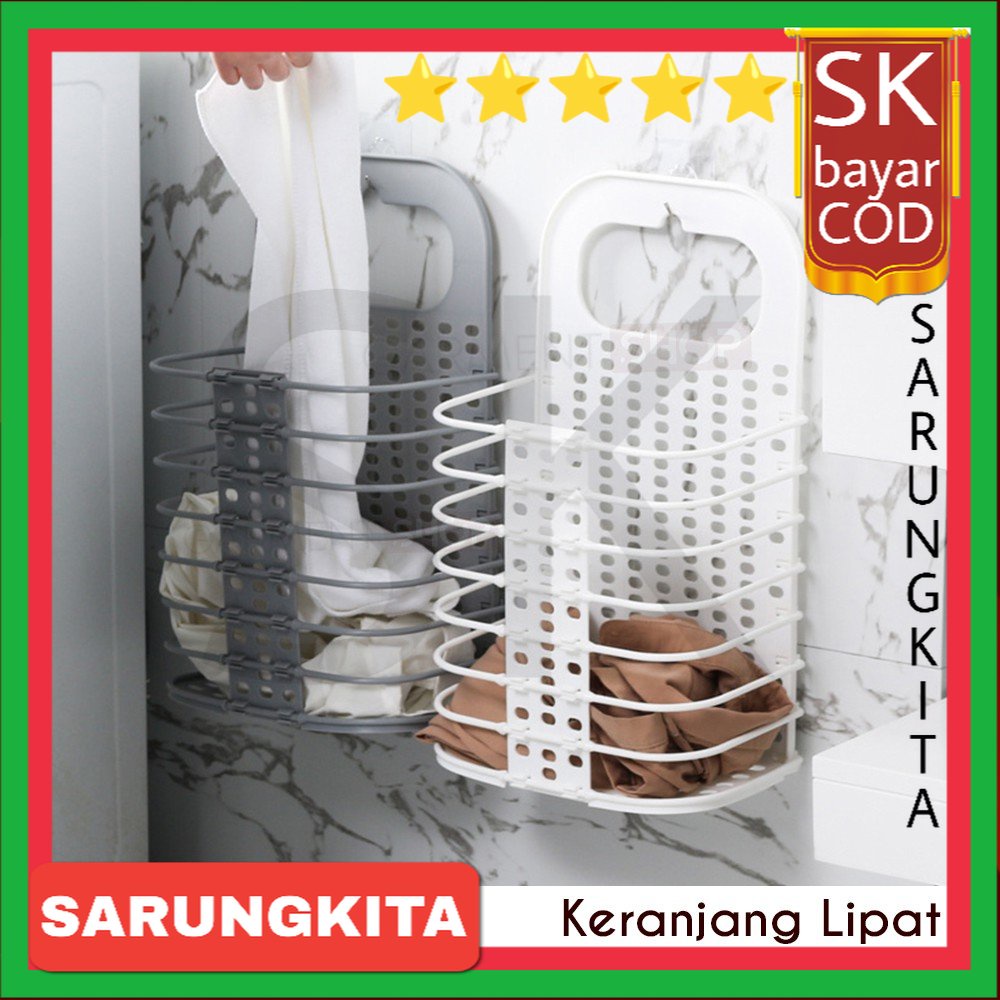 Keranjang Baju Laundry Lipat Pakaian Kotor Gantung Mesin Cuci Praktis Milenial SARUNGKITA