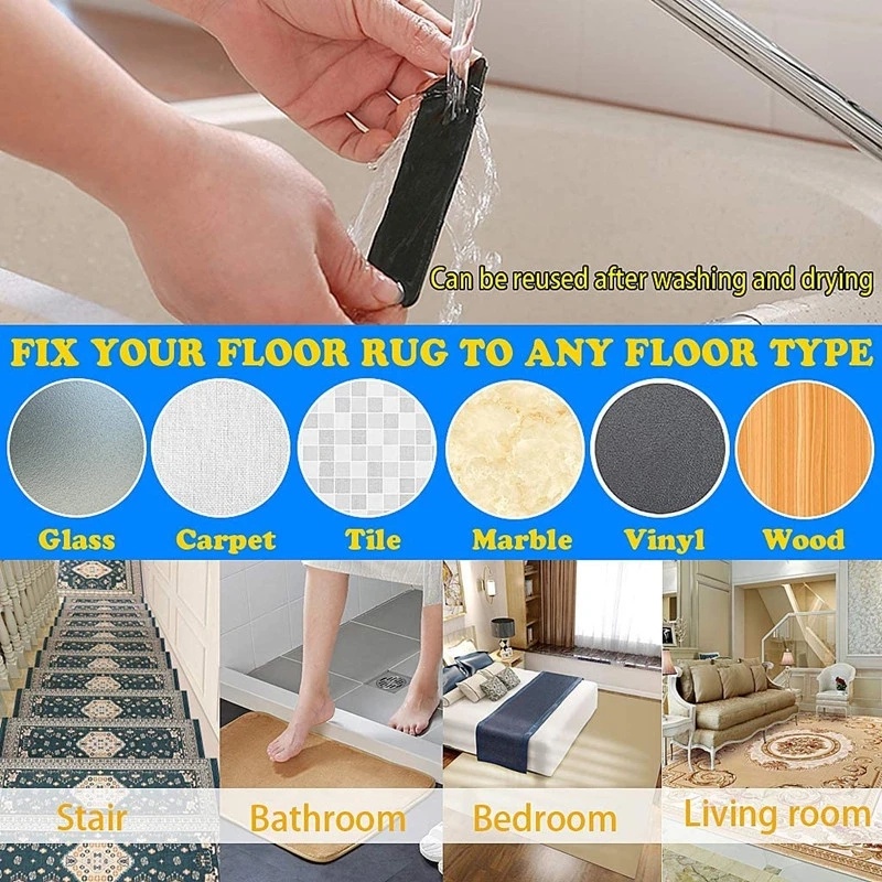4per8 pcs Anti-Slip Karpet Patch Reusable Anti Curling Karpet Tape Trapesium Lantai Tikar Stiker PU Sudut Pad Peningkatan Rumah Aksesoris