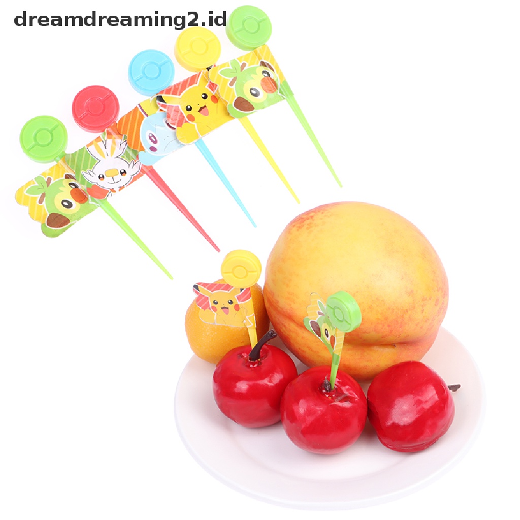 (hot) 5pcs Pokeball Garpu Buah Snack Kue Dessert Makanan Tusuk Gigi Bento Lunches Decor//