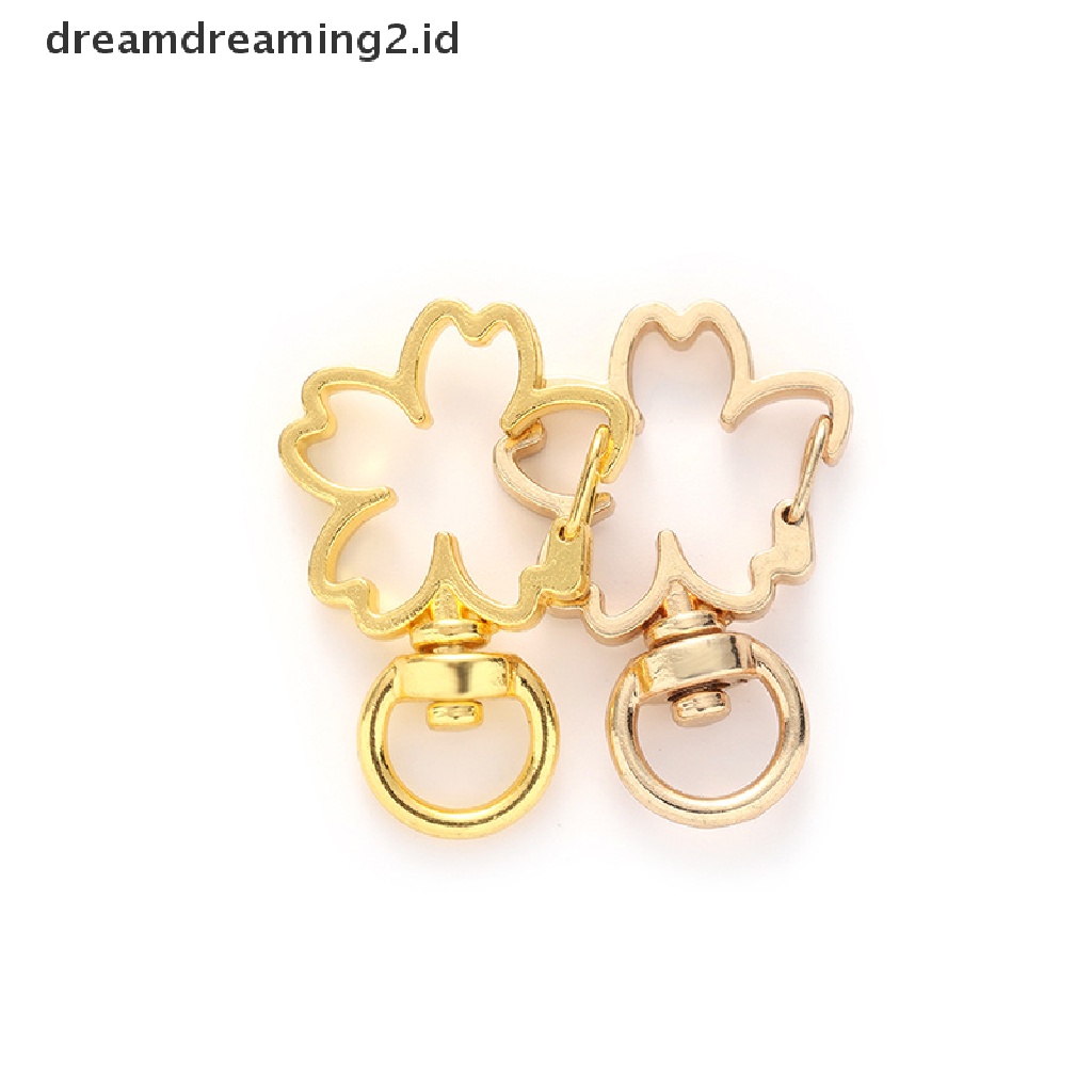 (hot) 10pcs Bunga Sakura Berongga Gantungan Kunci Key Ring DIY Aksesoris Lobster Clasp//