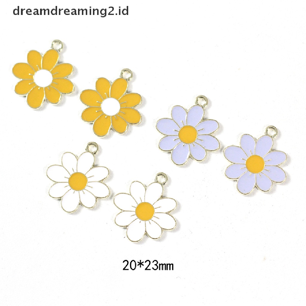 (hot) 10pcs Enamel Daisy Flower Ch Untuk Kalung Liontin Anting DIY Ch//