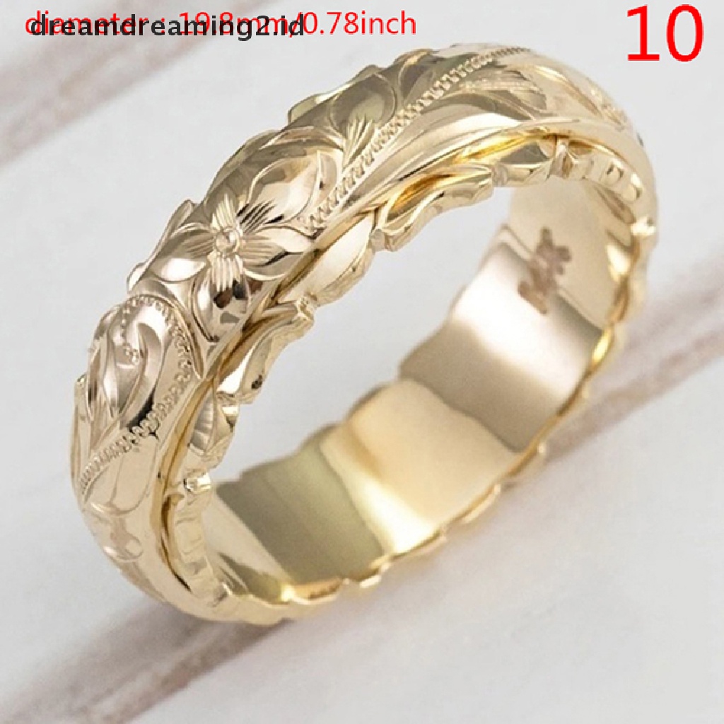 (hot) Indah Wanita Cincin Emas 14 K Gantung Cincin Bunga Terukir Hadiah Anniversary//