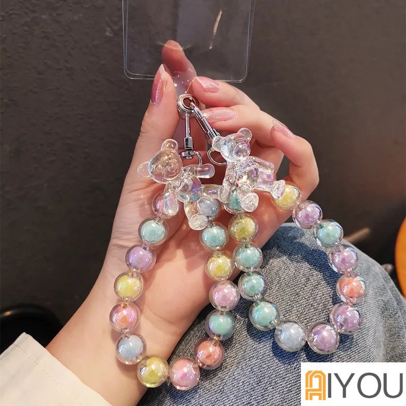 Universal Phone Case Key Candy Color Hand Chain Accessory DIY Flower Bracelet Wrist Rope Small Fresh Beaded Flower Bracelet