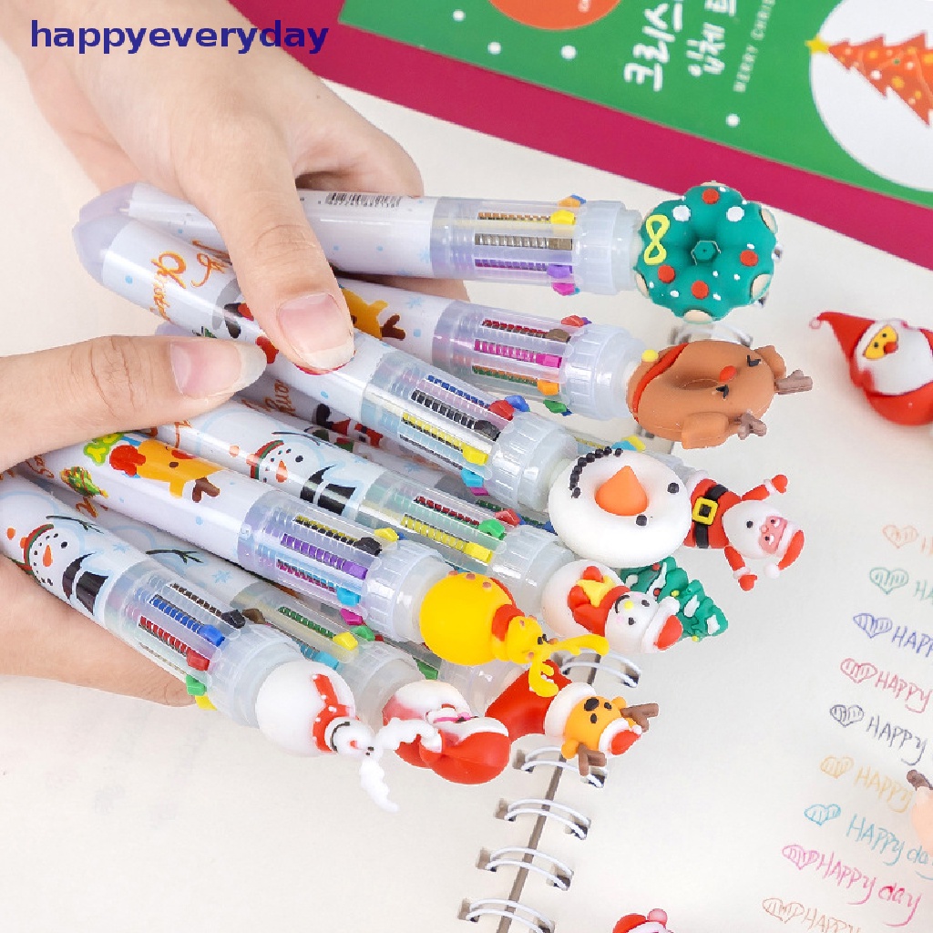 [happy] 10warna Lucu Natal Bolpoin Kartun 0.5MM Ball Pen Kantor Sekolah Wrig Perlengkapan Novelty Pen Station [ID]