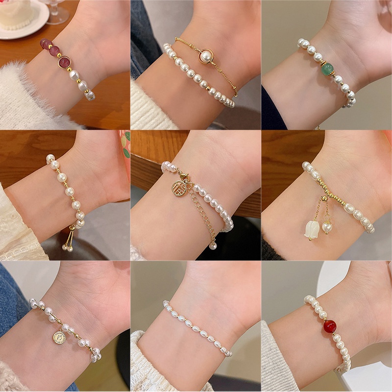 Kami Bunga Korea Opal Moonstone Lucky Star Pearl Beads Bracelets Untuk Wanita Gadis Trendi Planet Hati Kupu-Kupu Pesona Gelang Bangle Liburan Musim Panas Pergelangan Tangan Rantai Perhiasan Accessorie