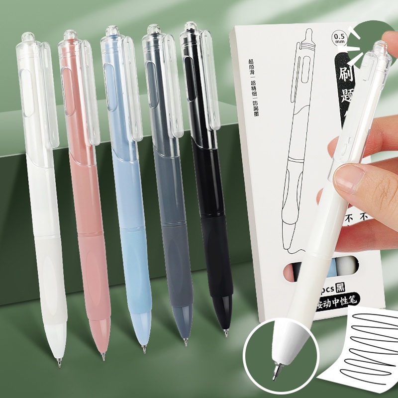 5pcs Kotak 0.5mm ST Nib Morandi Color Gel Pen Mahasiswa Portable Tinta Hitam Pena Ditarik