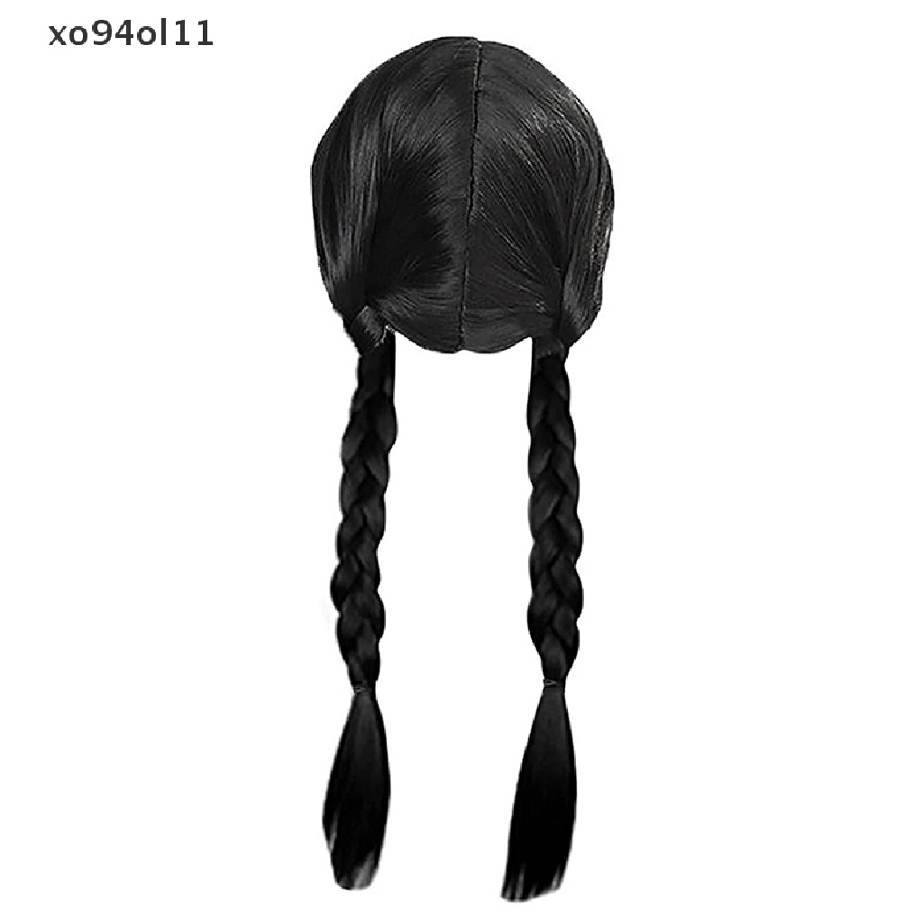 Xo Rabu Addams Cosplay Wig Wanita Rambut Panjang Wig Tahan Suhu Tinggi Sintesis Dikepang Wig Halloween Grosir Aksesori OL