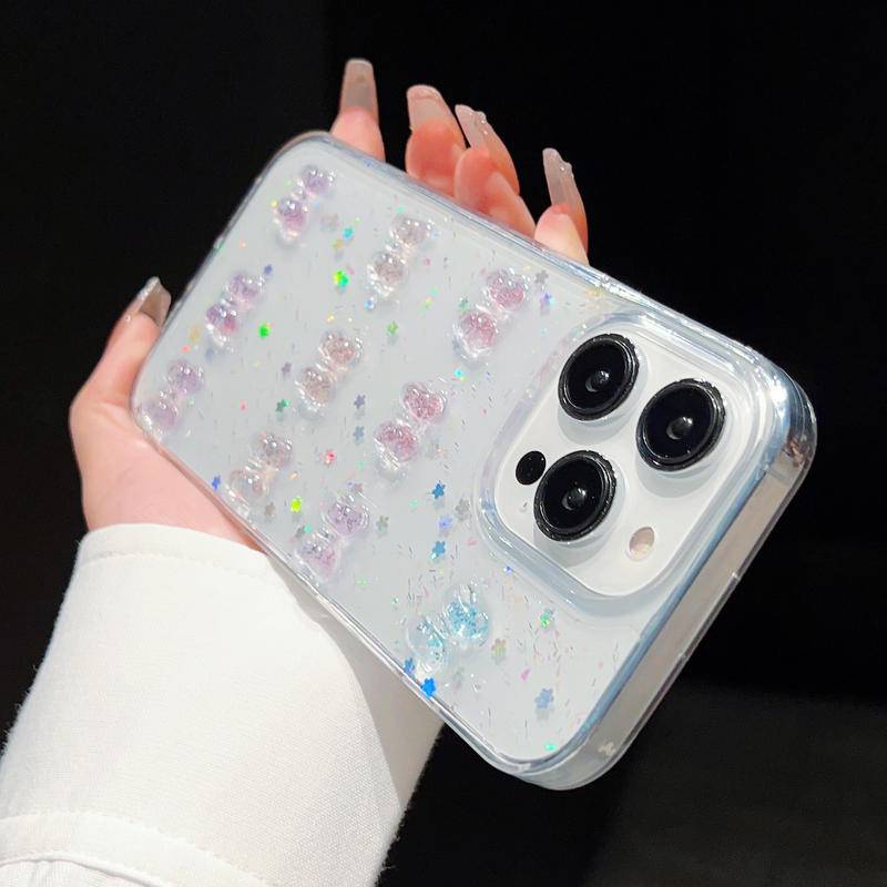 Casing Ponsel 3D Bow Glitter Lucu Untuk iPhone 14 13 12 11 Pro MAX Plus Mini Transparan Shockproof Candy Cover Untuk iPhone X XS MAX XR 7 8 Plus SE 2022 2020 14Plus 13Mini 12Mini