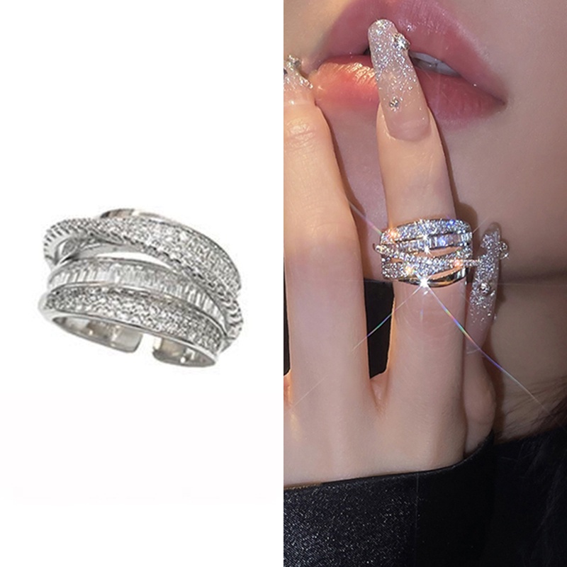 Gaya Baru Berlian Imitasi Berliku Niche Unik High-End Cahaya Mewah Adjustable Open Ring