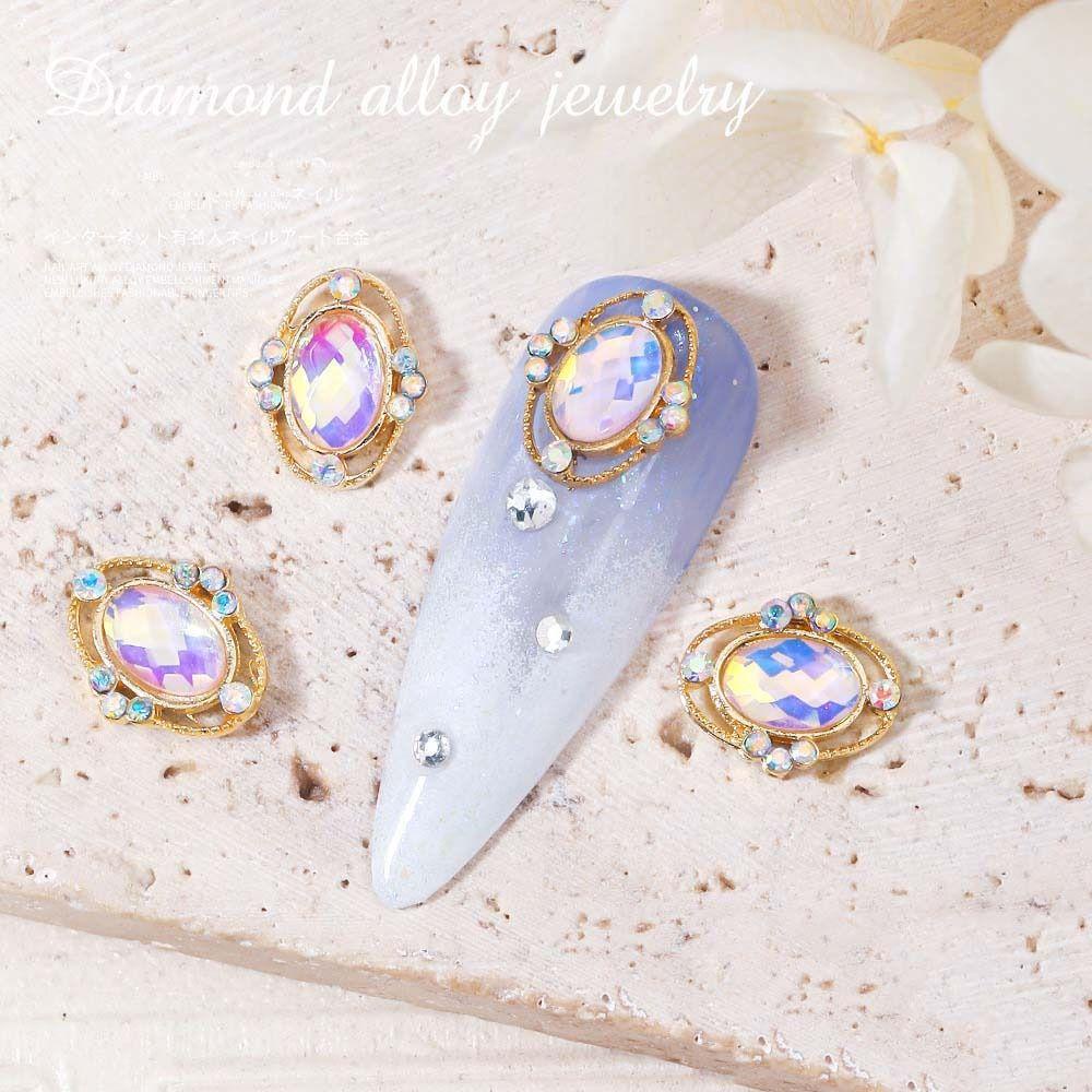 Needway Aurora Kuku Berlian Imitasi Mewah Jepang Berongga Bor Cinta Hati Manikur Aksesoris Mutiara Rhinestones Kuku Perhiasan