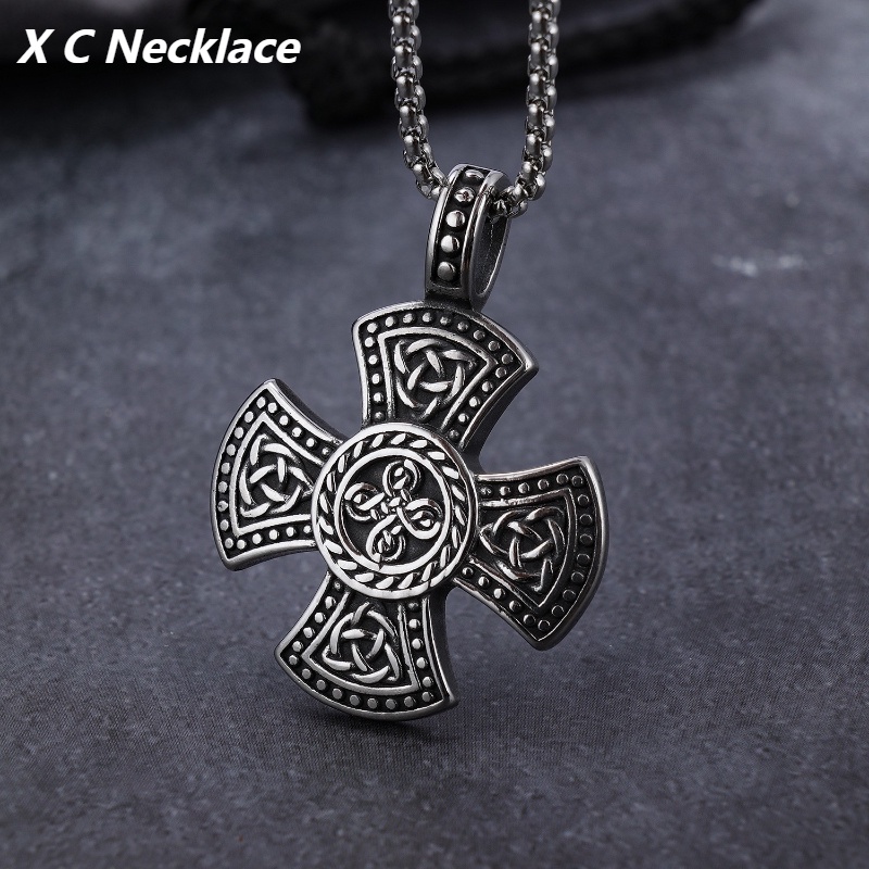 [X C Kalung] Baru Perak Hip Hop Punk Vintage Celtic Cross Memutar Liontin Kalung Untuk Pria Dan Wanita Festival Hadiah Perhiasan