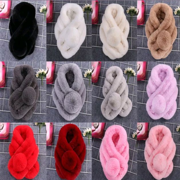 Faux Fur Rex Rabbit Woman Winter Autumn Scarf Shawl Bulu Syal Musim Dingin