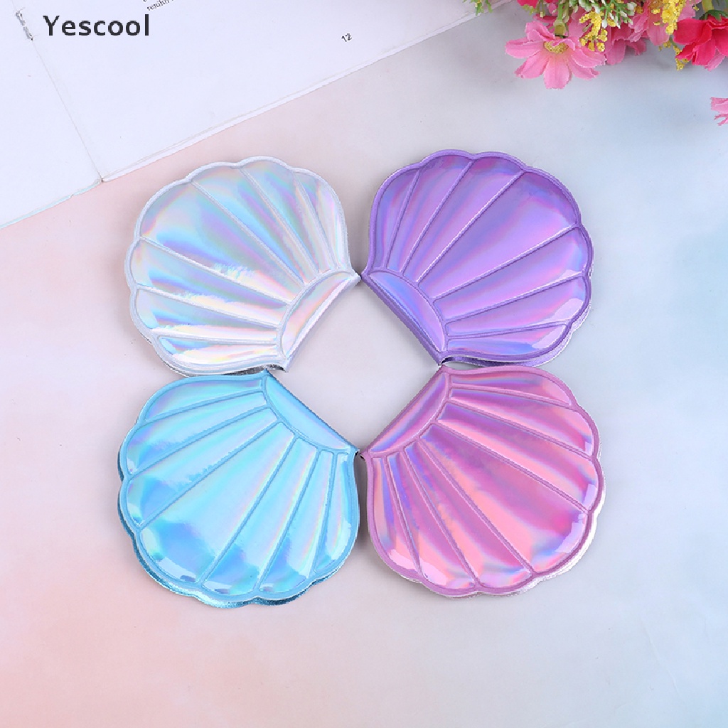 Yescool Bentuk Kerang Laut Compact Cermin Kosmetik PU Leather Kaca Pembesar Makeup Dua Sisi ID