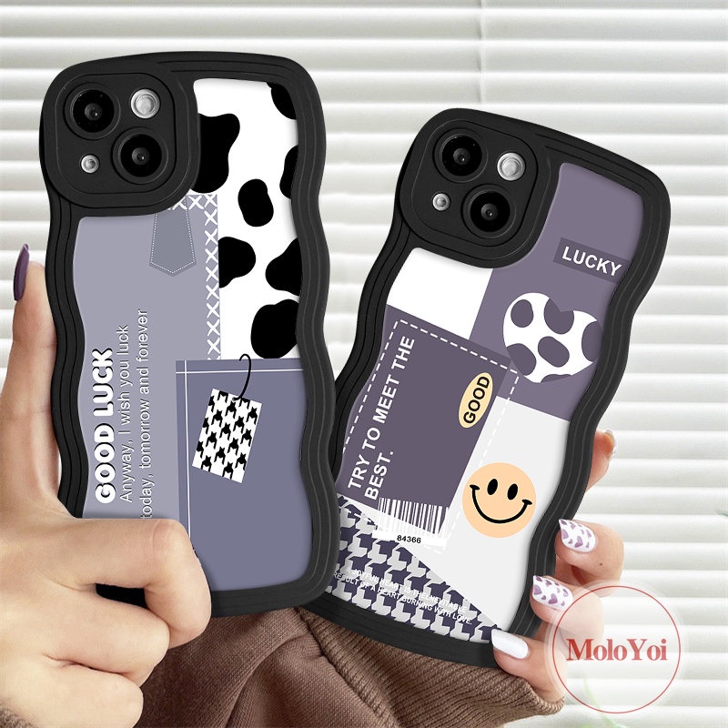 IPHONE Casing Pola Sambungan Smile Leopard Houndstooth Kompatibel Untuk Iphone14 12 11 13 Pro Max 7Plus 7 6 6s 8 14 Plus XR X XS Max SE 2020 Fashion Wavy Edge Tpu Soft Cover