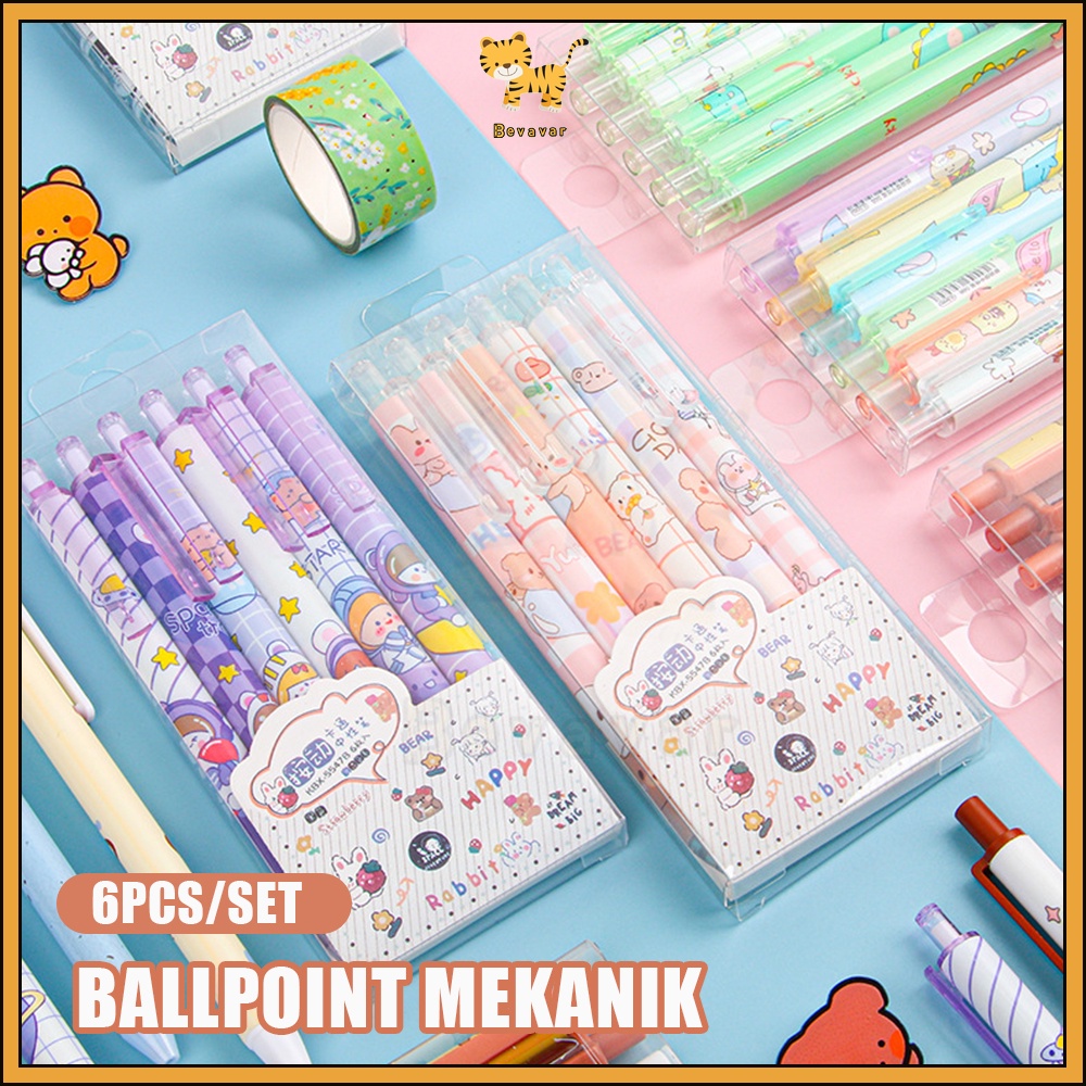 

ID Bevavar 6pcs / set pen gel mekanik motif cartoon/ pulpen gel mekanik 0.5mm/ballpoint mekanik