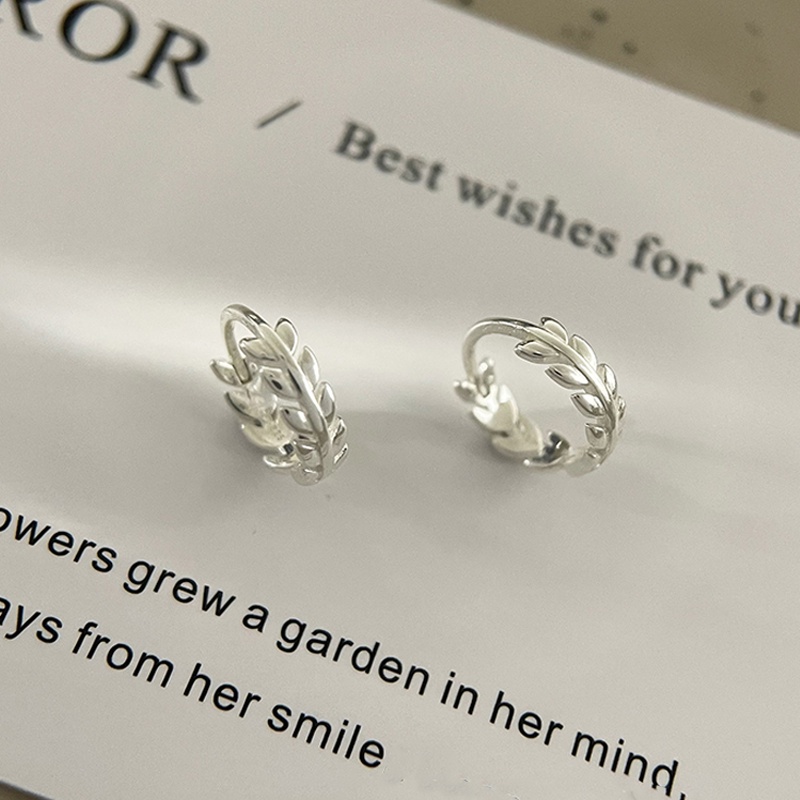 Papaozhu Trendi S925 Silver Leaf Hoop Earrings Untuk Wanita Gadis Korea Daun Kecil Cuff Earring All- Match Aksesoris Telinga Pakaian Sehari-Hari