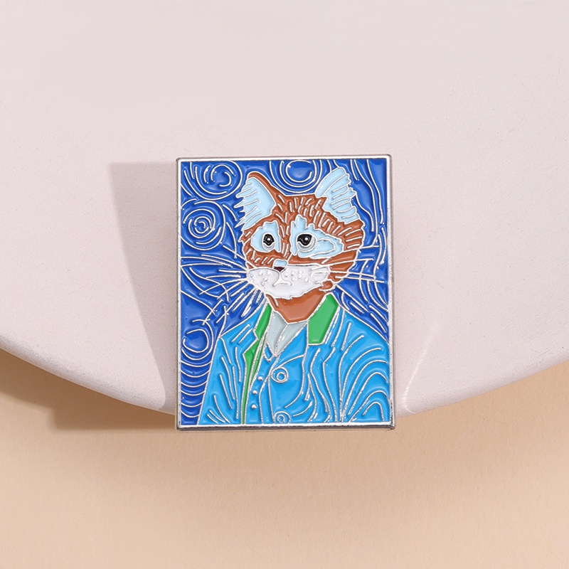 Kartun Kucing Enamel Pin Van Gogh Bros Lencana Kerah Pin Hewan Lucu Lukisan Cat Minyak Perhiasan Hadiah Untuk Anak-Anak Teman