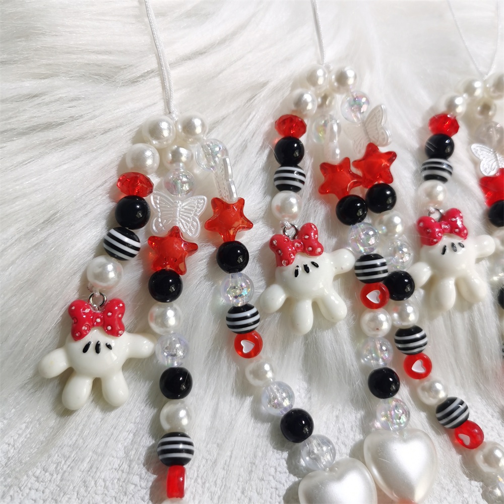 Ins Lucu Minnie Tangan Liontin Ponsel Rantai Anti-Lost Lembut Tembikar Tali Tali Strap Lanyard Manik-Manik Akrilik Warna-Warni Kasus Ponsel Gantung Kabel
