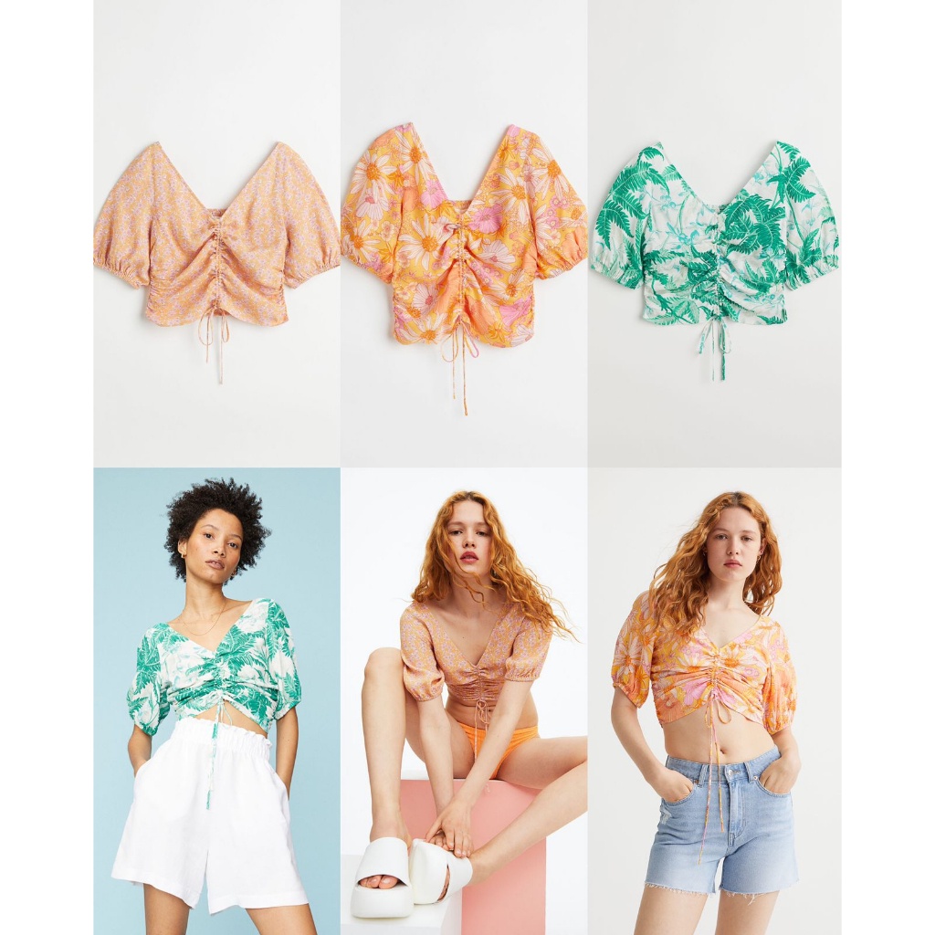 HM V-neck Drawstring Blouse/fashion