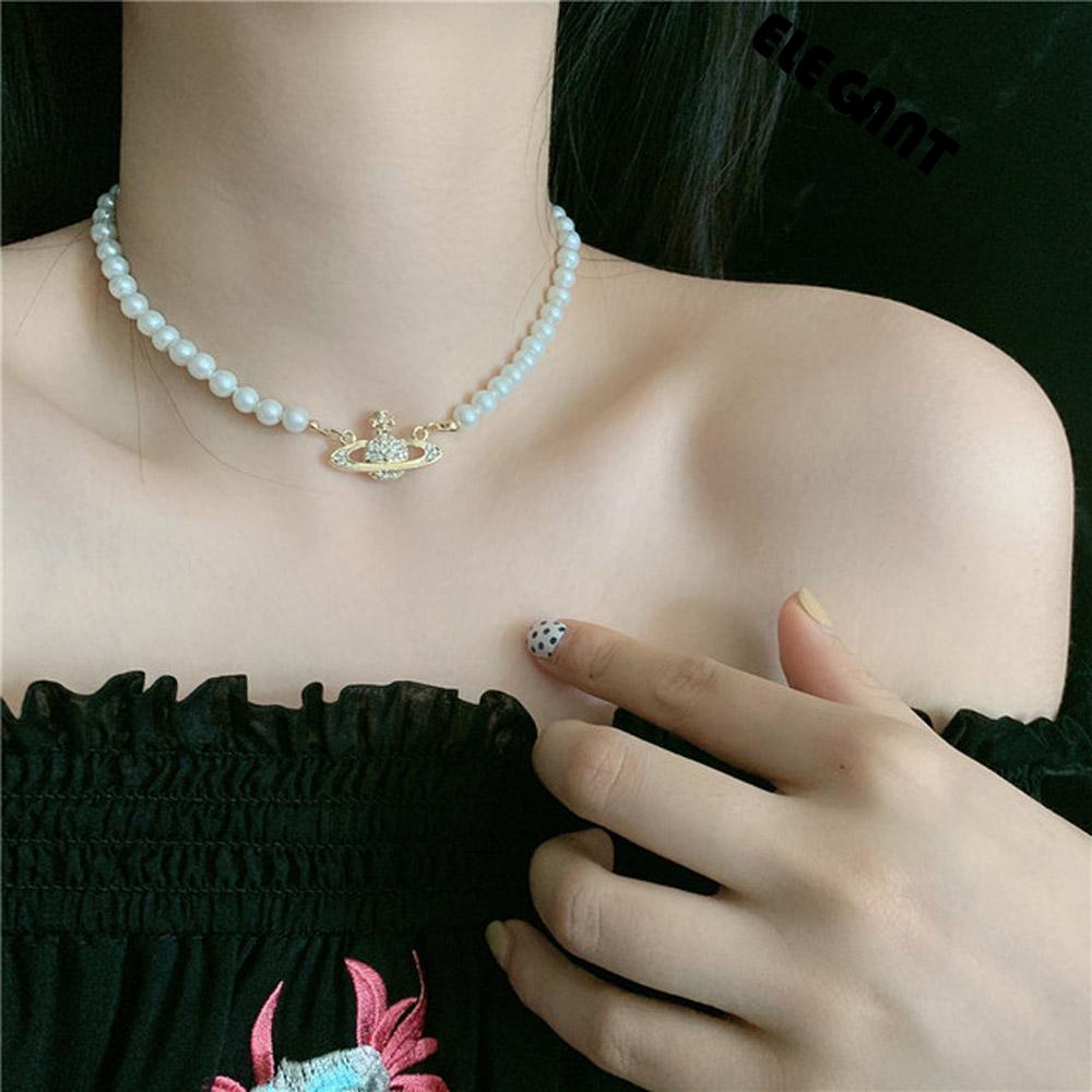 [Elegan] Kalung Mutiara Minimalis Hadiah Pesta Berlian Imitasi Choker Pendek