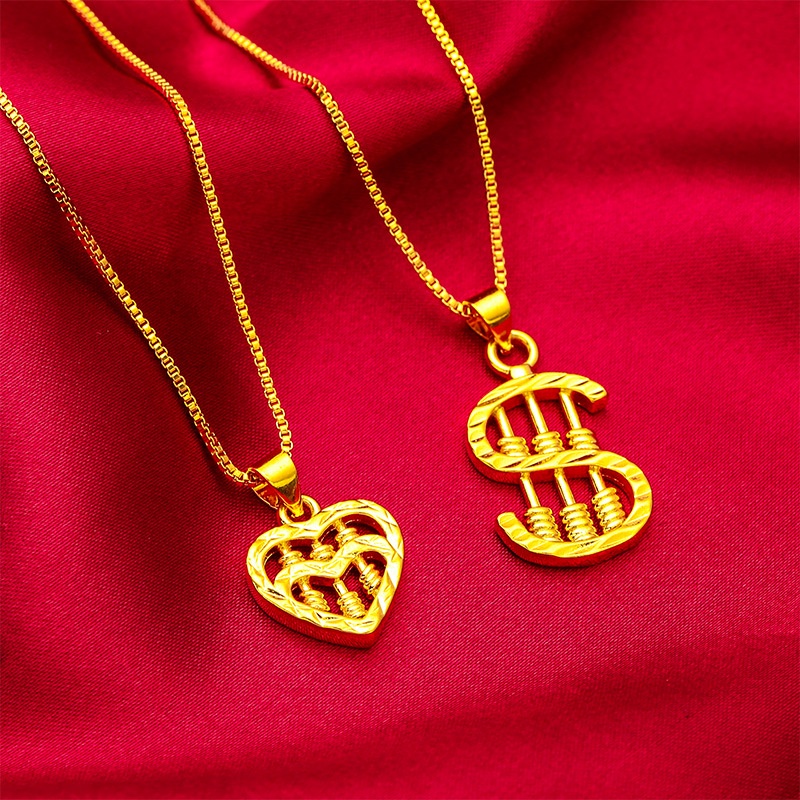 Goldkingdom Fashion Perhiasan 24K Bangkok Aksesoris Spot Wanita Kotak Rantai Sempoa Kalung Liontin Membawa Kekayaan
