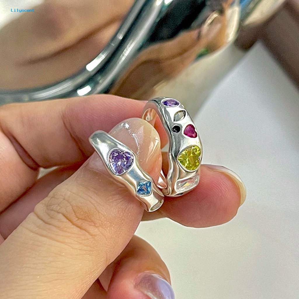 Lilyscent Hypoallergenic Cincin Perempuan Fashion Perhiasan Berlian Imitasi Warna-Warni Tertanam Women Ring New Trend