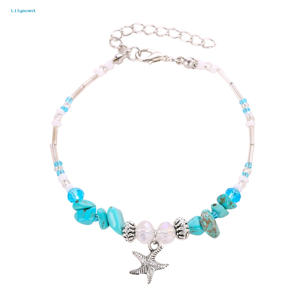 Lilyscent Boho Wanita Shell Beads Bintang Laut Gelang Kaki Pantai Sandal Barefoot Ankle Bracelet