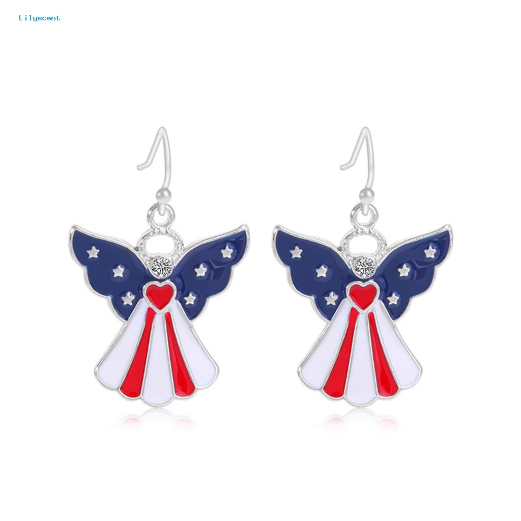 Lilyscent 1pasang Charming Drop Earrings Women Jewelries July 4th Anting Bendera Amerika Tidak Sakit Memakai