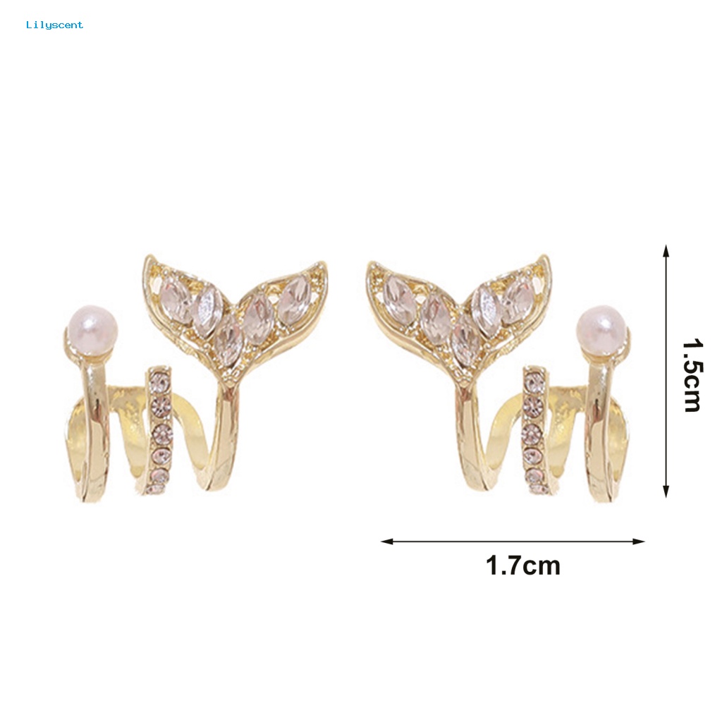 Lilyscent 1pasang Nyaman Dipakai Manset Telinga Untuk Perjamuan Mempesona Cubic Zirconia Anting Klip Desain Fishtail