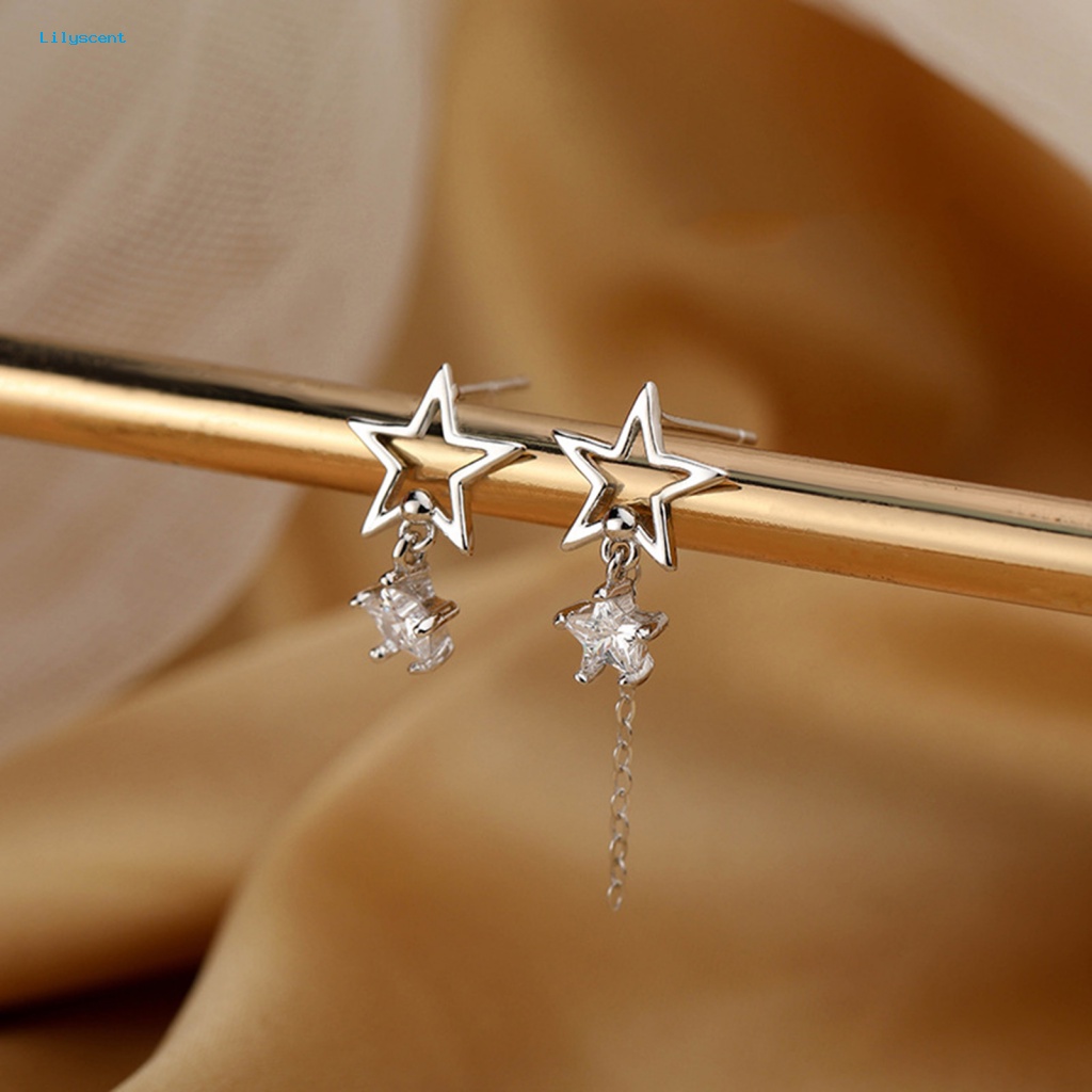 Lilyscent 1pasang Anting Telinga Temperamen Fashion Perhiasan Bling Cubic Zirconia Star Stud Earrings Dainty