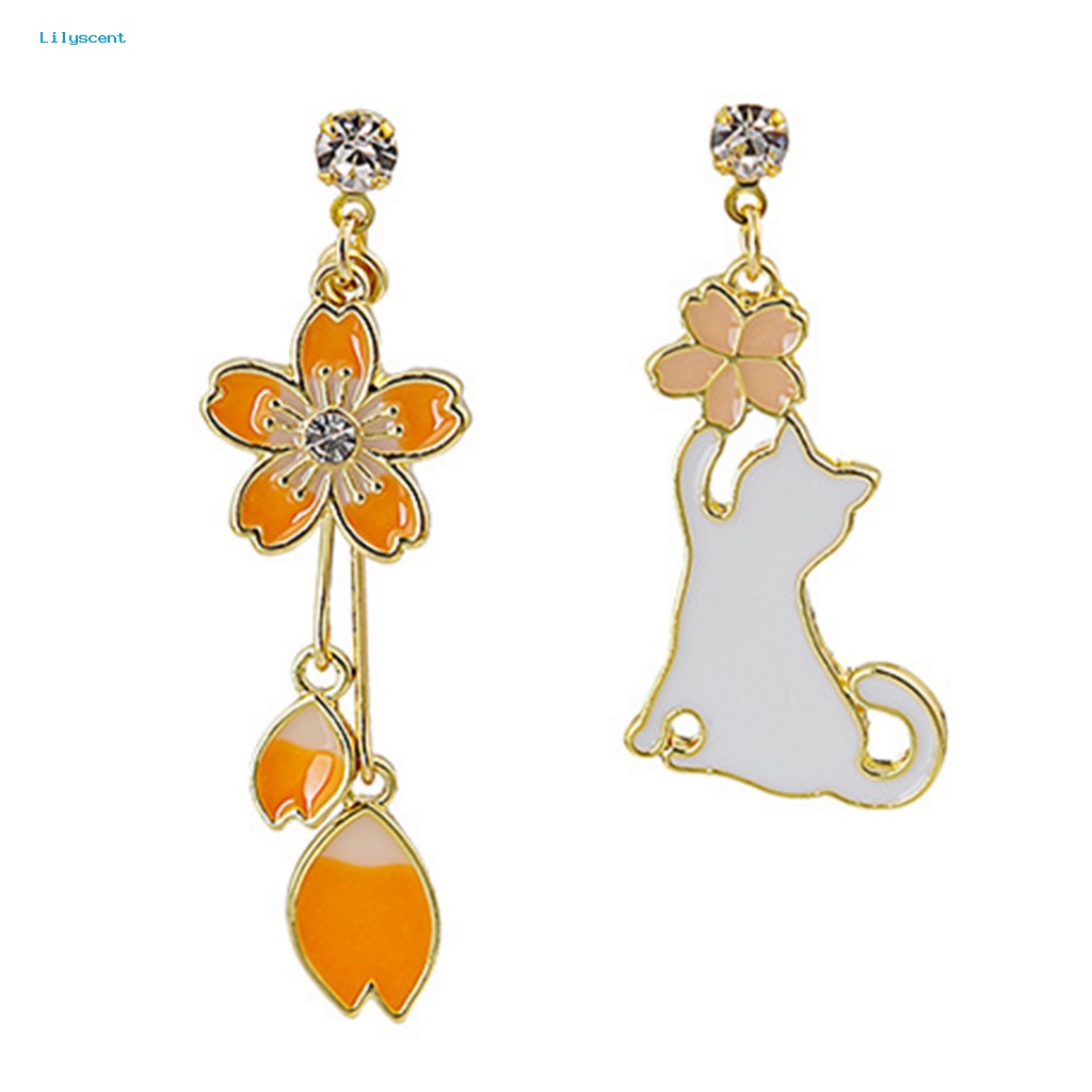 Lilyscent 1pasang Anting Liontin Aksesori Untuk Pacaran Anting Hewan Kartun Minimalis Asimetris