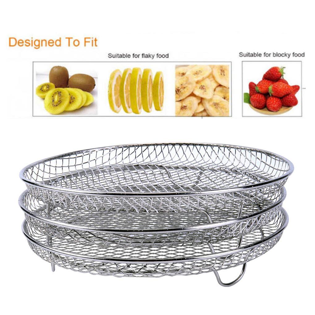 Household Air Fryer Frying Grill Dehydrator Rak Logam Dapat Digunakan Kembali Dicuci Portabel Stackable Basket Aksesori Dapur