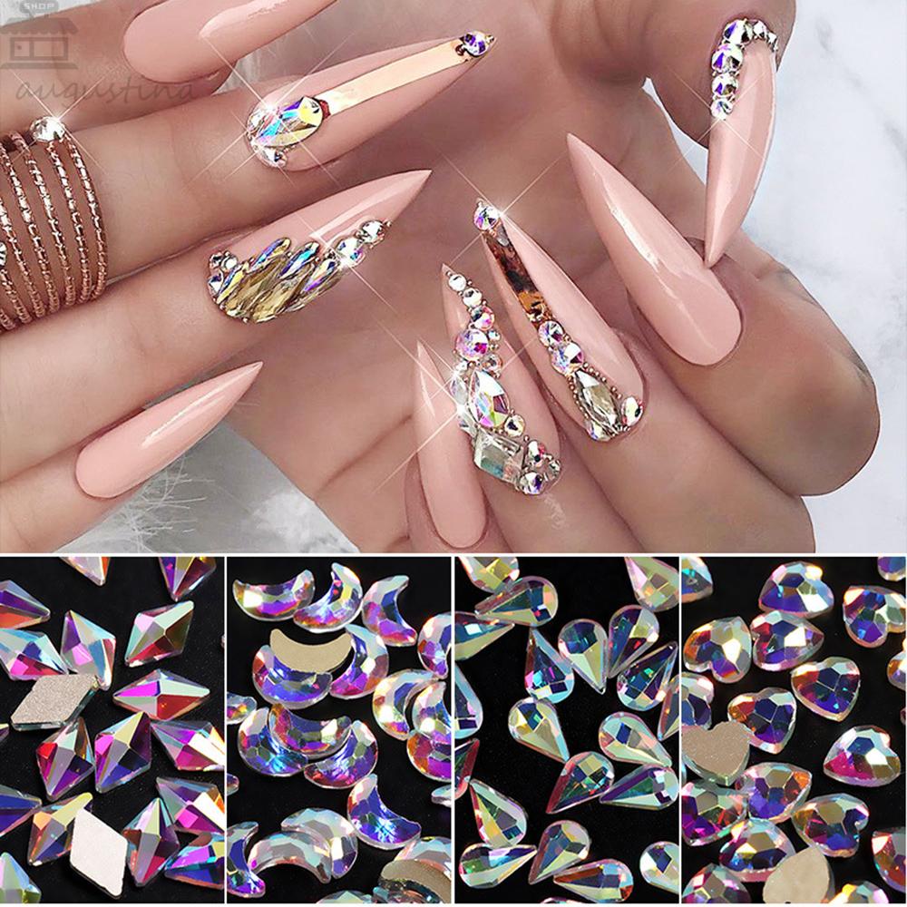 Agustina Nail Art Rhinestones Fashion Persegi Panjang Warna-Warni Batu Glitter Manikur Aksesoris Kristal DIY Ornamen