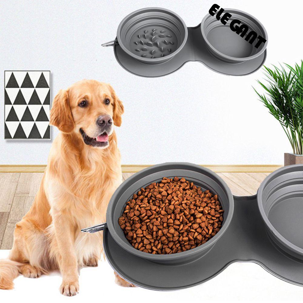 [Elegan] Mangkuk Anjing Mudah Dibersihkan Adjustable Portabel Anti Tumpah Silikon Collapsible Pets Supplies