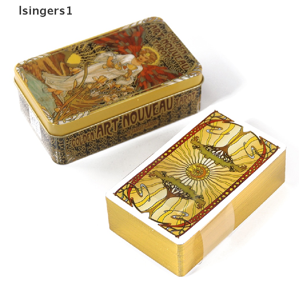 [lsingers1] Tin Box Golden Art Tarot Card Ramuan Ramalan Deck Party Board Game w/Butik Manual