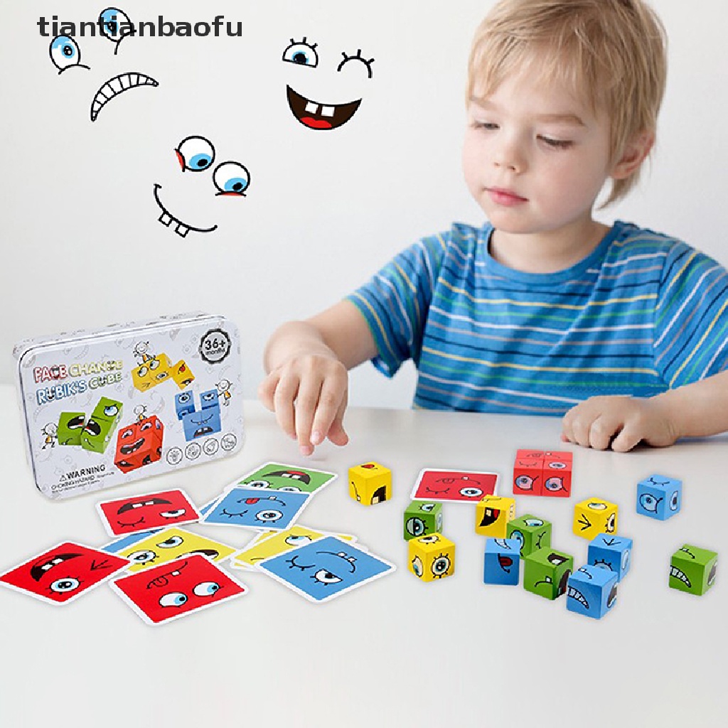 [tiantianbaofu] Facechanging Magic Cube Building BlockGame Matching Expression Puzzle Mainan Butik