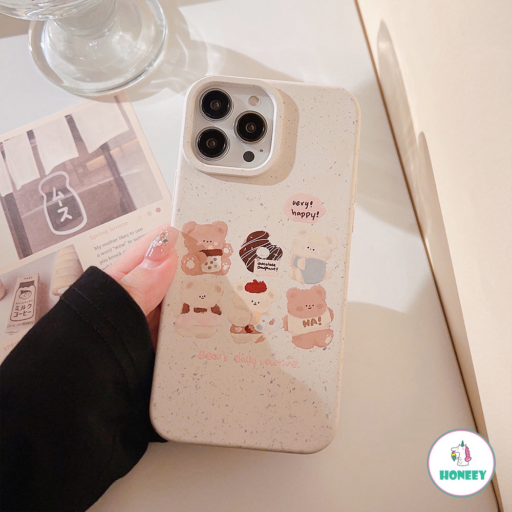 IPHONE Biodegradable Eco-Wheat Straw Cute Bear Soft Phone Case Untuk Iphone14 11 12 13 Pro Max XS XR X8 7 Plus SE 11pro 14plus Sarung Shockproof