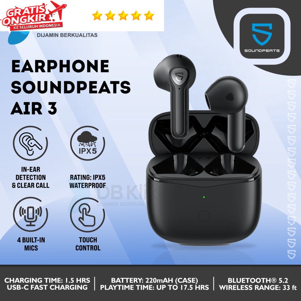 TWS SOUNDPEATS Air3 APTX Adaptive - SOUNDPEATS Air 3 Wireless Earbuds - BLACK