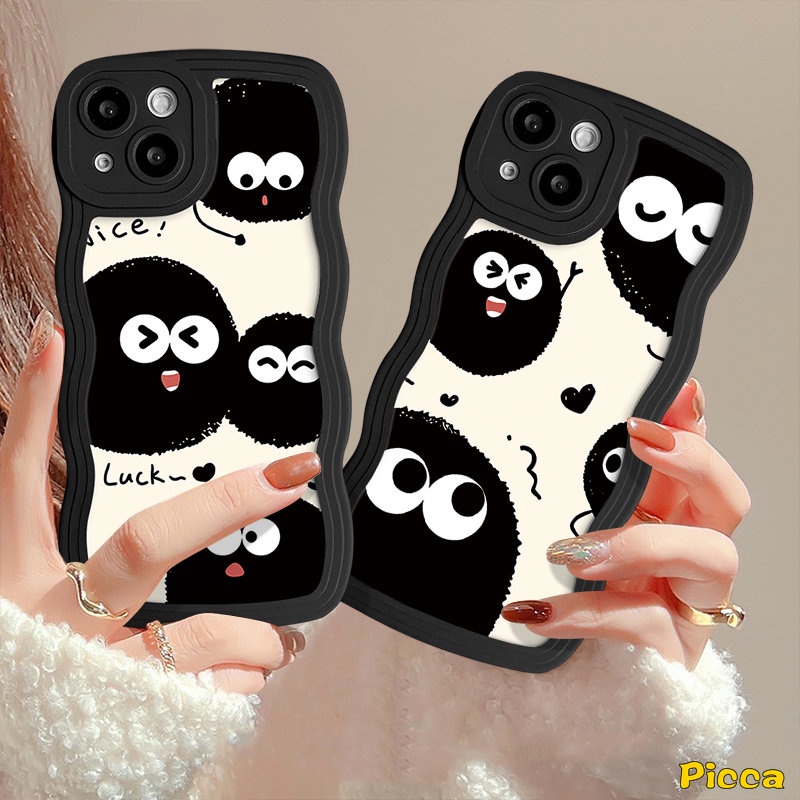 Case Redmi A1+12C 10 9C A1 9T 9A 10C 10A 9 Redmi Note 10s 10 8 9 11 11s 11Pro 9s 10Pro Max Mi 11T Pro POCO M3 X3 NFC Pro Kartun Kreatif Lucu Lucu Bola Bara Bergelombang Ede Sarung Soft Cover