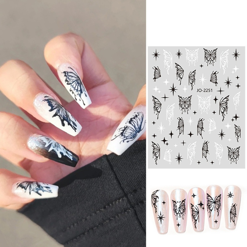 Siy 6lembar Stiker Kupu-Kupu Cair Butterfly Nail Art Stiker Kuku Decals Manicure Aksesoris DIY Dekorasi Kuku